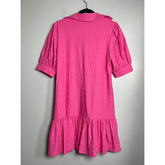 Jude Connally Tierney Shift Dress Small Pink Geometric Jacquard Ruffle Preppy - Picture 4 of 8